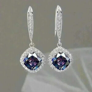 Gorgeous 925 Silver Mystic Topaz & White Sapphires Earrings